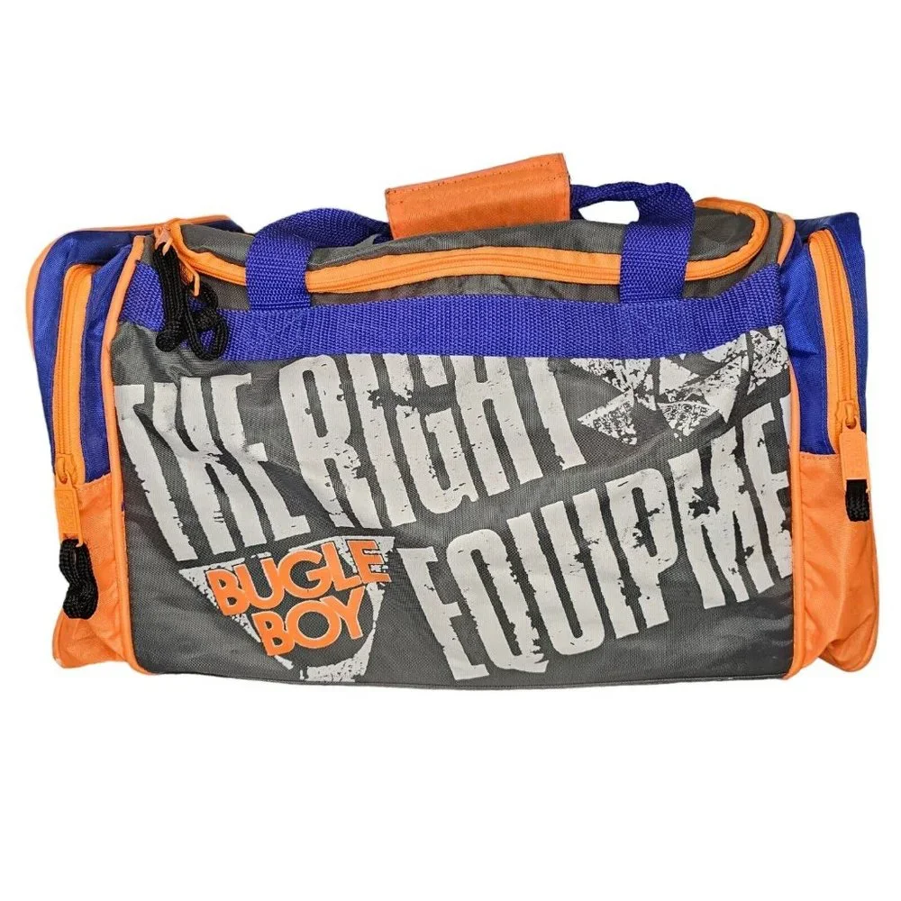 Vintage 90s Bugle Boy Duffle Gym Bag‎ Weekender Overnight Blue Orange Streetwear